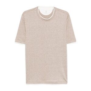 Brunello Cucinelli Men Linen Blend Contrast Hem T-Shirt